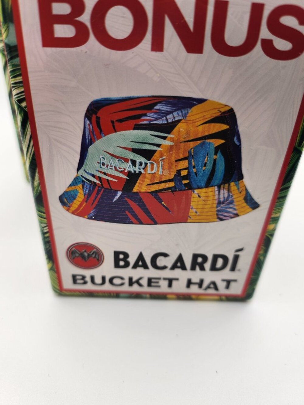 Bacardi BONUS Bucket Hat Navy Red Orange Tropical Palm Print New in Box Promo OS